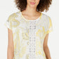Style & Co Women's Sublimated Printed Top Yellow Size Large
