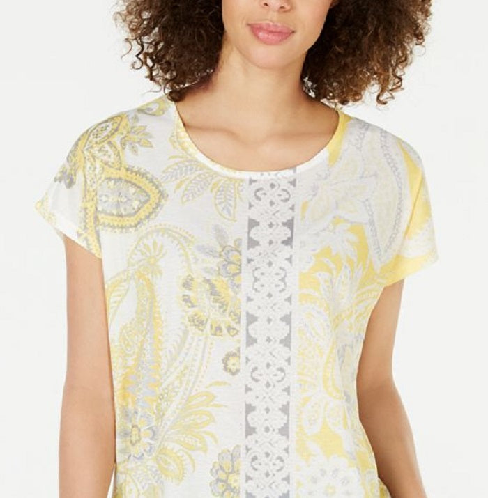 Style & Co Women's Sublimated Printed Top Yellow Size Large
