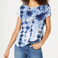 Style & Co Women's Floral Print Tie Dyed Top Blue Size Small