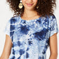 Style & Co Women's Floral Print Tie Dyed Top Blue Size Small