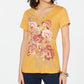 Style & Co Women's Floral Graphic V Neck Top Yellow Size Medium