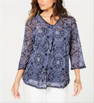 Charter Club Women's Printed Tunic Camisole Top Blue Size X-Small