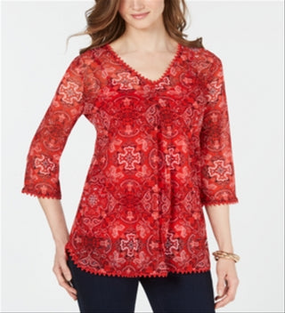 Charter Club Women's Printed Tunic Camisole Top Red Size X-Small