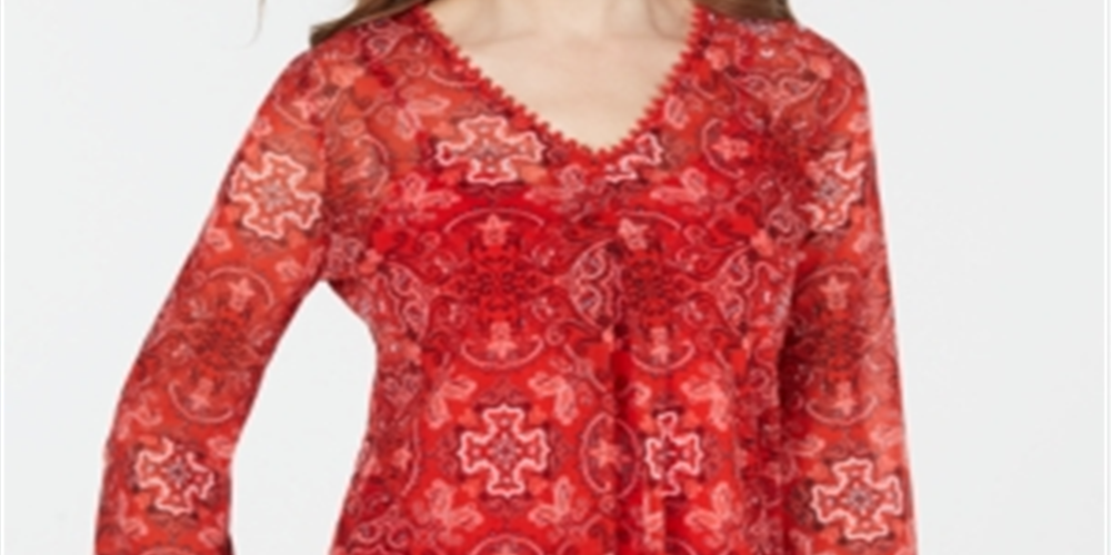 Charter Club Women's Printed Tunic Camisole Top Red Size X-Small