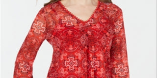 Charter Club Women's Printed Tunic Camisole Top Red Size X-Small
