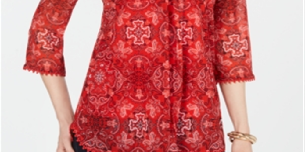 Charter Club Women's Printed Tunic Camisole Top Red Size X-Small