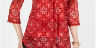 Charter Club Women's Printed Tunic Camisole Top Red Size X-Small