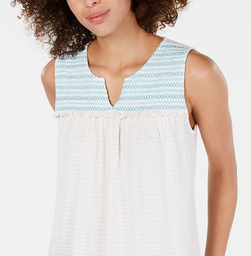 Style & Co Women's Printed Sleeveless Tank Top White Size Large