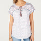 Style & Co Women's Lace up Peasant Top White Size Small