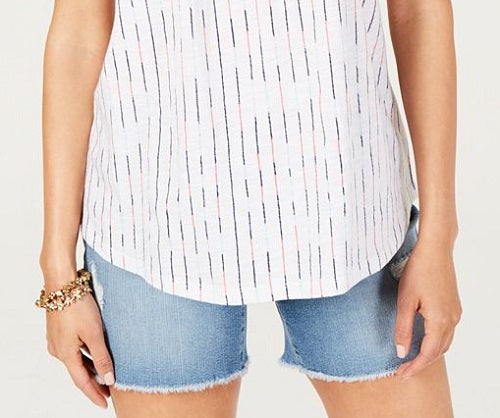 Style & Co Women's Lace up Peasant Top White Size Small