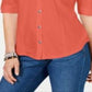 Style & Co Women's Jersey Utility Shirt Red Size Petite