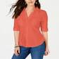 Style & Co Women's Jersey Utility Shirt Red Size Petite