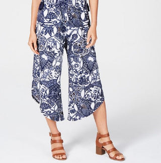 Style & Co Women's Printed Drawstring Waist Jumpsuit Blue Size Large