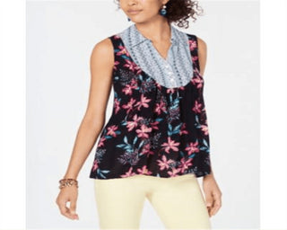 Style & Co Women's Hibiscus Mixed Media Top Size Medium