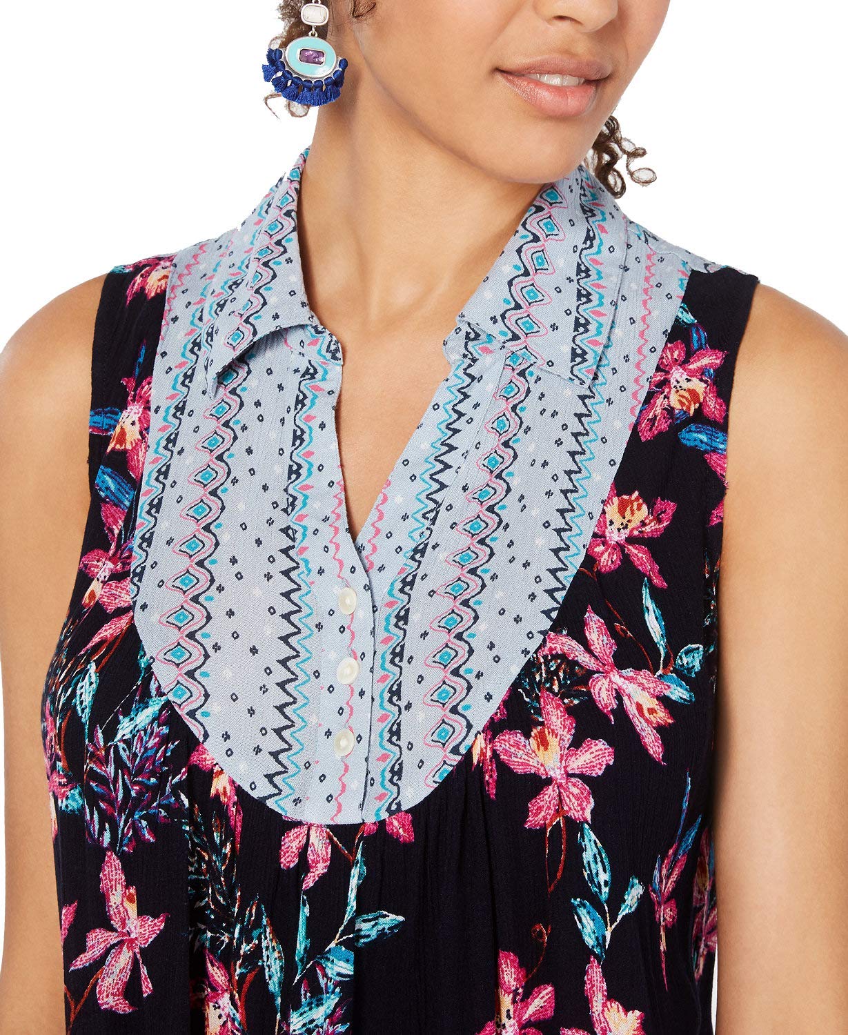 Style & Co Women's Hibiscus Mixed Media Top Size Medium