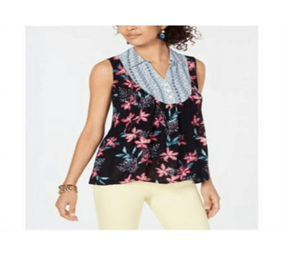 Style & Co Women's Hibiscus Mixed Media Top Size Medium