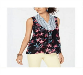 Style & Co Women's Hibiscus Mixed Media Top Size Medium