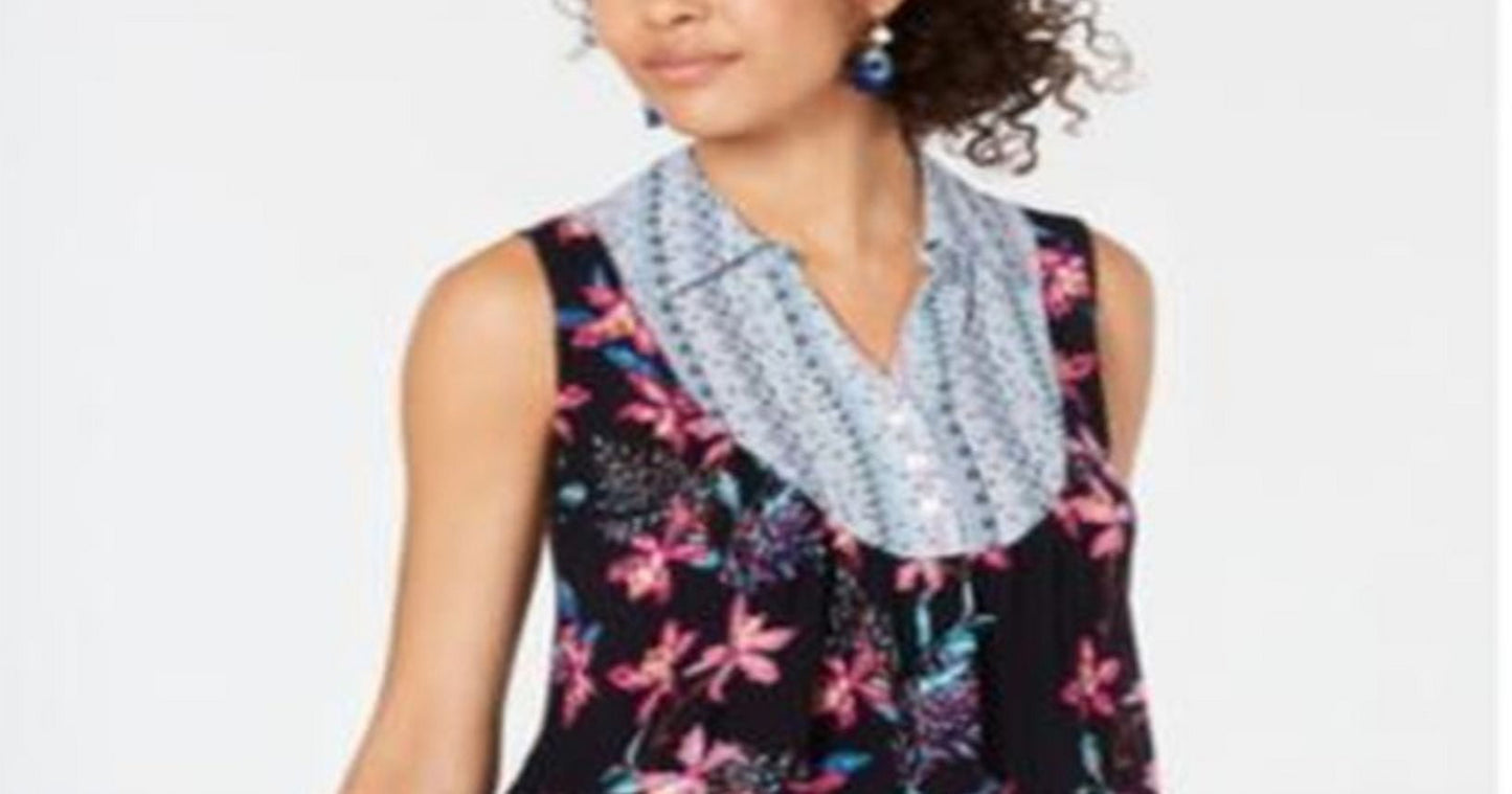 Style & Co Women's Hibiscus Mixed Media Top Size Medium