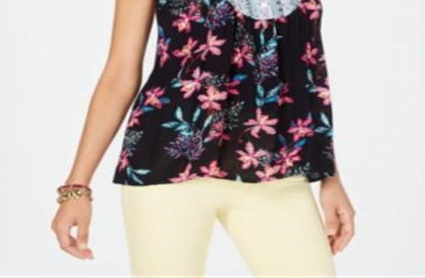 Style & Co Women's Hibiscus Mixed Media Top Size Medium