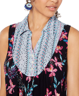 Style & Co Women's Hibiscus Mixed Media Top Size Medium