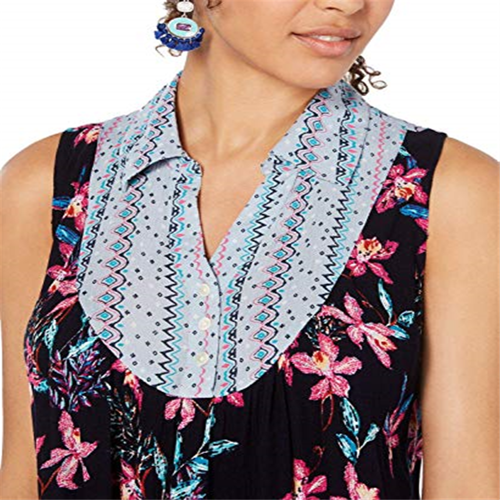 Style & Co Women's Hibiscus Mixed Media Top Size Medium