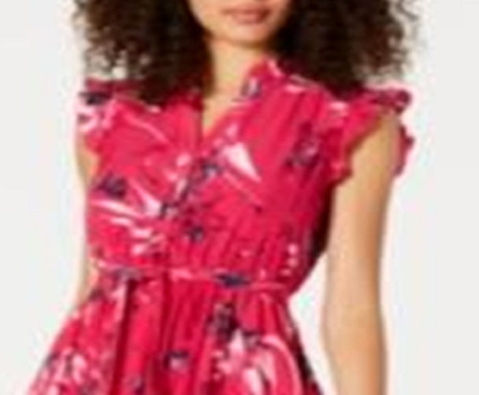Charter Club Women's Printed Ruffle Sleeve Shirtdress Pink Size 12