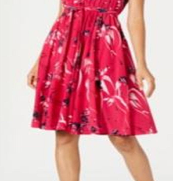 Charter Club Women's Printed Ruffle Sleeve Shirtdress Pink Size 12