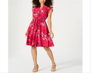 Charter Club Women's Printed Ruffle Sleeve Shirtdress Pink Size 12