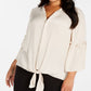 Alfani Women's Tie Hem Lantern Sleeve Top Polished Beige Brown Size 1X