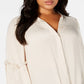 Alfani Women's Tie Hem Lantern Sleeve Top Polished Beige Brown Size 1X