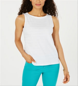 Charter Club Women's Textured Cotton Tank Top White Size Small