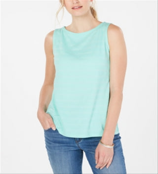 Charter Club Women's Textured Cotton Tank Top Blue Size Large