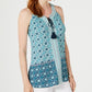 Style & Co Women's Knit Tassel Tie Neck Tile Printed Top Blue Size X-Small