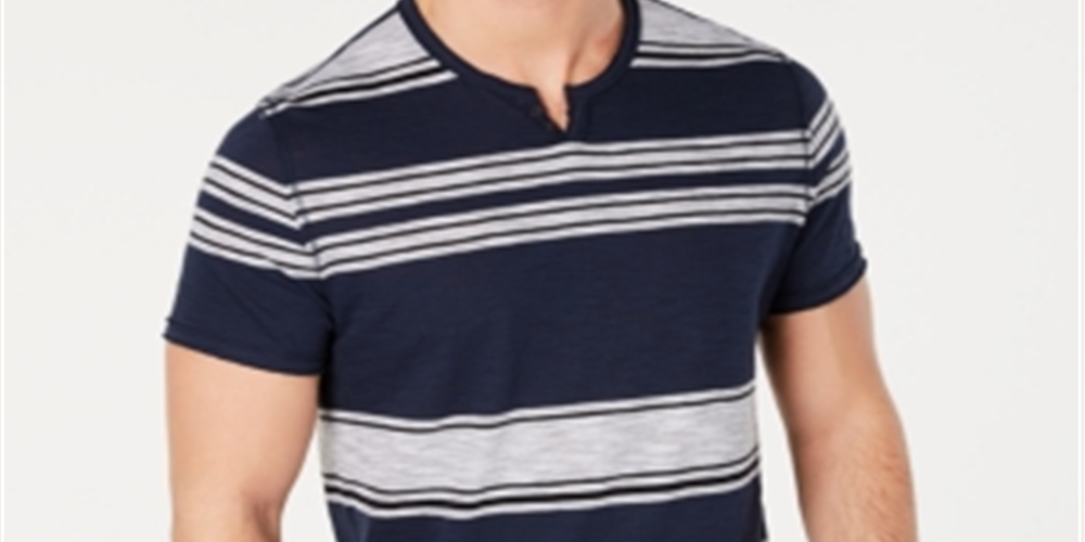 INC International Concepts Men's Striped Short Sleeve T-Shirt Blue Size Medium