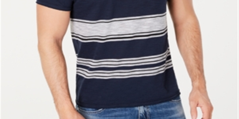 INC International Concepts Men's Striped Short Sleeve T-Shirt Blue Size Medium