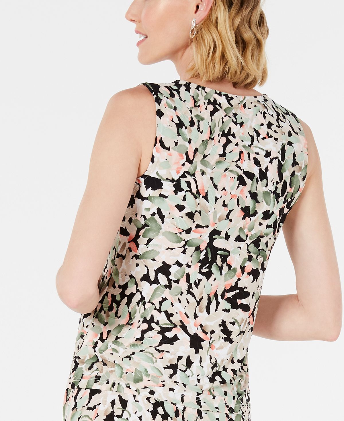 JM Collection Women's Floral Print Tank Top White Size Large
