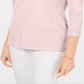 Karen Scott Women's Cotton V Neck Button Trim Top Pink Size Small