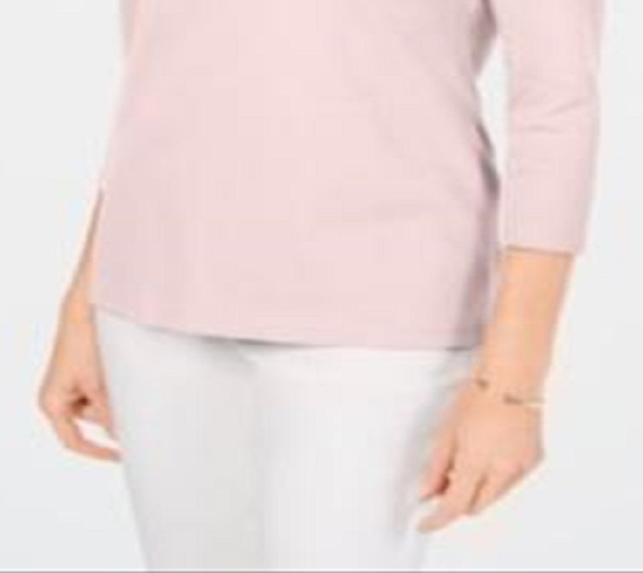 Karen Scott Women's Cotton V Neck Button Trim Top Pink Size Small
