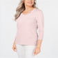 Karen Scott Women's Cotton V Neck Button Trim Top Pink Size Small