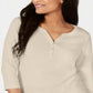 Karen Scott Women's Cotton Henley Top Brown Size Large