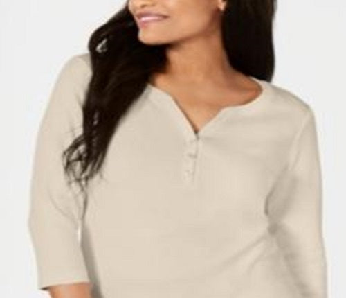 Karen Scott Women's Cotton Henley Top Brown Size Large