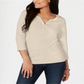Karen Scott Women's Cotton Henley Top Brown Size Large