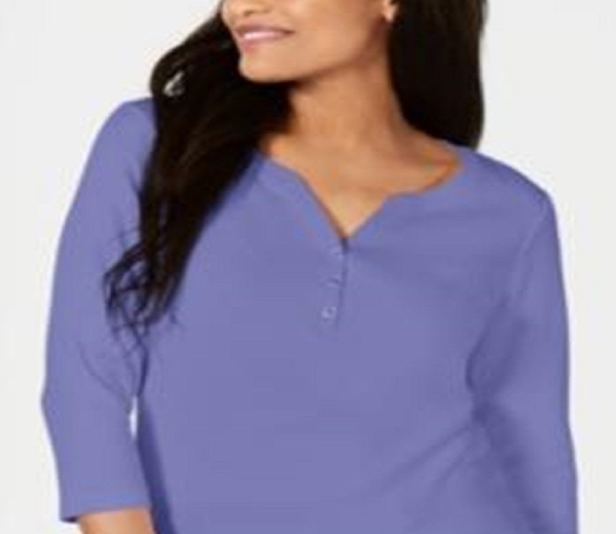 Karen Scott Women's Cotton Henley Top Purple Size Medium