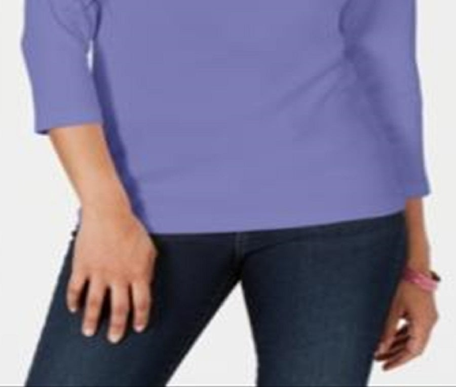 Karen Scott Women's Cotton Henley Top Purple Size Medium