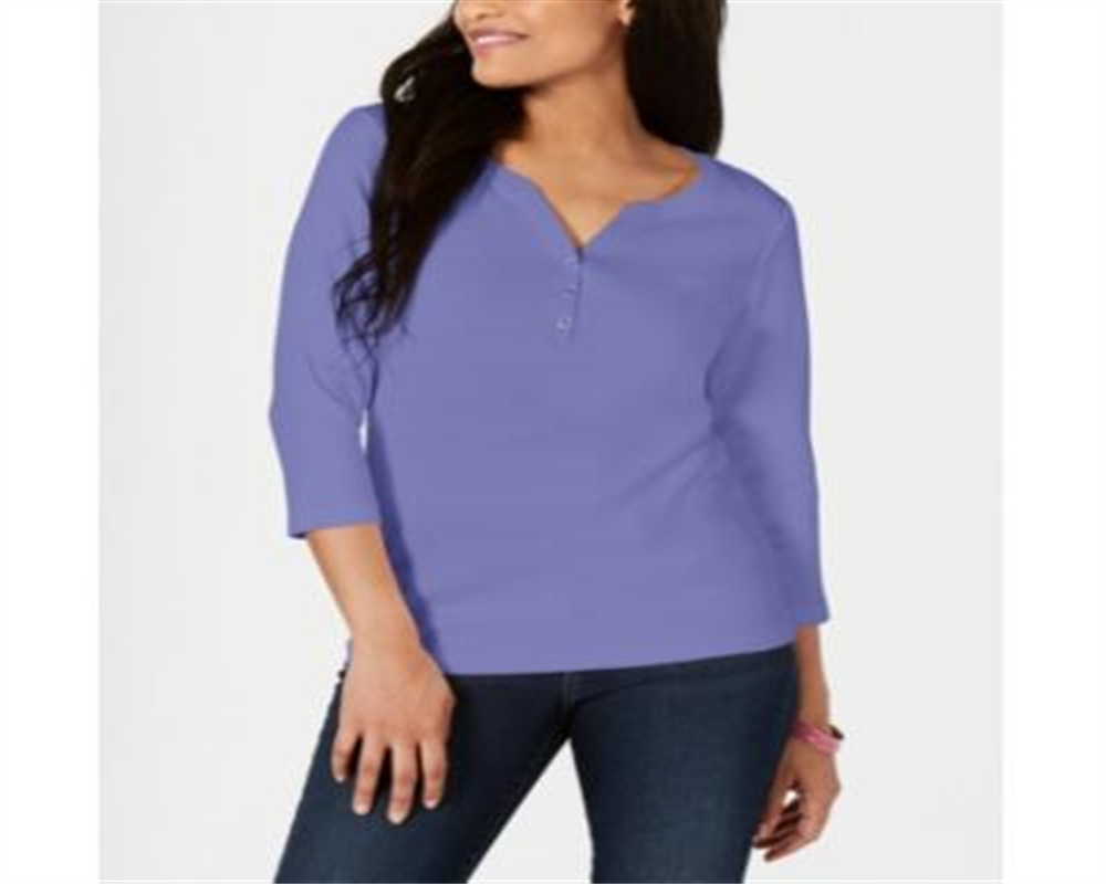 Karen Scott Women's Cotton Henley Top Purple Size Medium