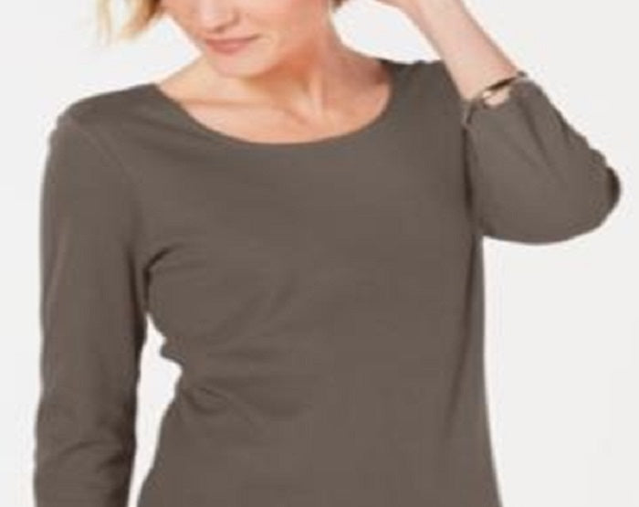 Karen Scott Women's Cotton 3/4 Sleeve Top Brown Size X-Small