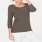 Karen Scott Women's Cotton 3/4 Sleeve Top Brown Size X-Small