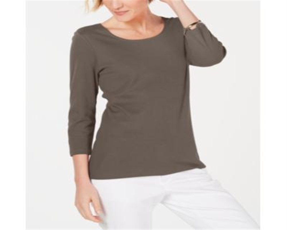 Karen Scott Women's Cotton 3/4 Sleeve Top Brown Size X-Small