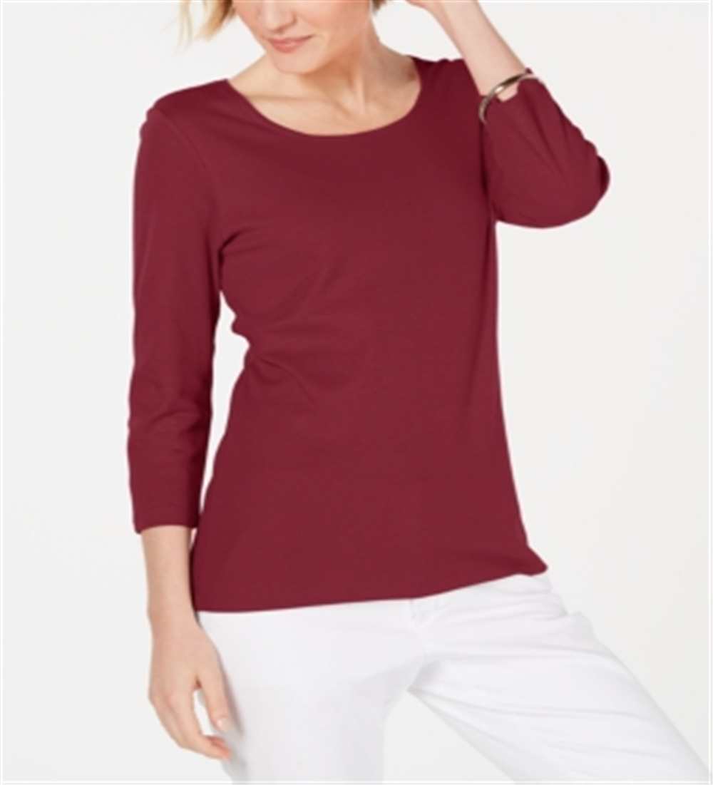 Karen Scott Women's Cotton 3/4 Sleeve Top Red Size Large