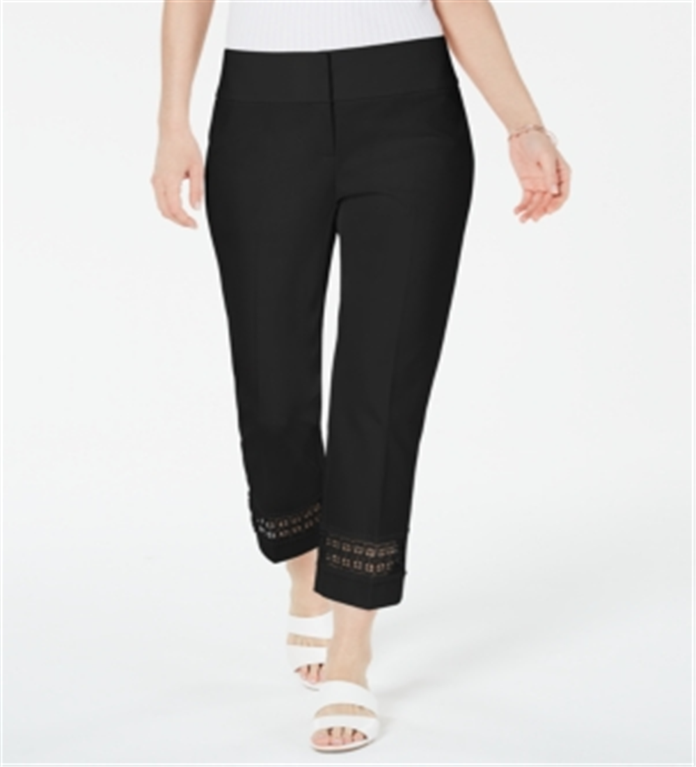 Alfani Women's Cropped Lace Inset Pants Black Size 10 Petite